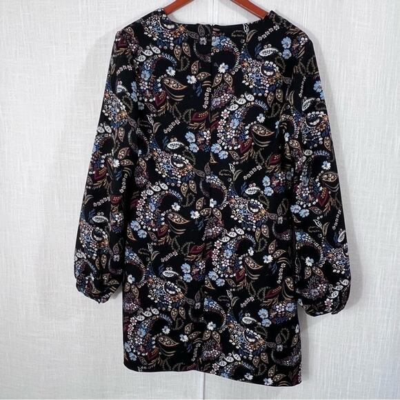 Wayf Floral Paisley Malone Boho Balloon Sleeve Mini Shift Dress Size L - Picture 13 of 16